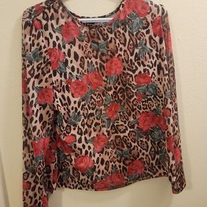 Shein Curve Pink Rose Leopard Print Top